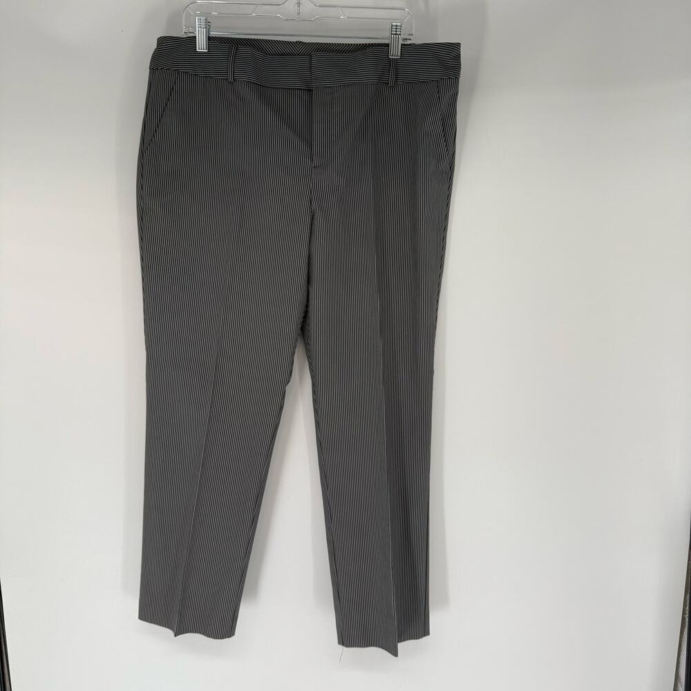 Norma Kamali Straight Ankle Crop Pant Trouser Womens Sz 14 Black Gray Striped